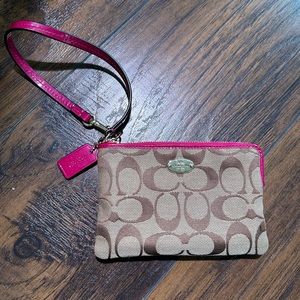 Coach Wristlet Khaki Cs with Pink Trim